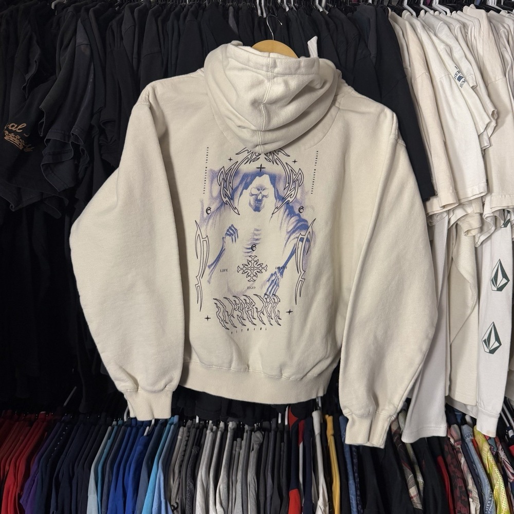 Vitriol Hoodie Men's Small White Cropped Grunge Streetwear Grim Reaper Gothic